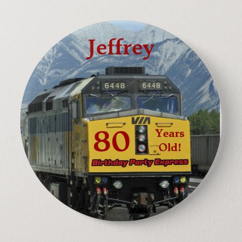 80 Years Old Railroad Train Birthday Button Pin