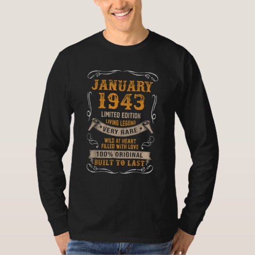 80 Years Old Vintage January 1943 80th Birthday T_Shirt