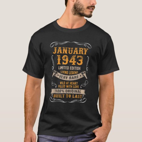 80 Years Old Vintage January 1943 80th Birthday T_Shirt
