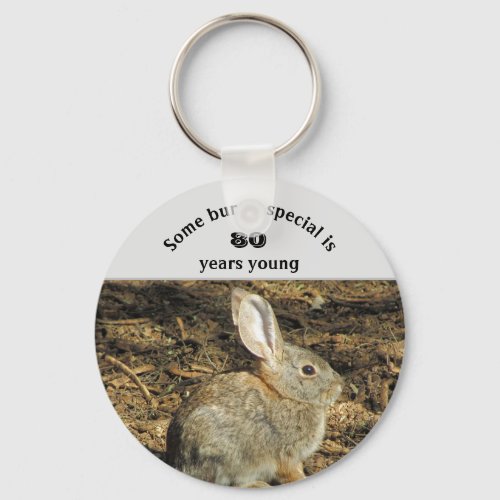 80 Years Young Adorable Rabbit Photo 80th Birthday Keychain
