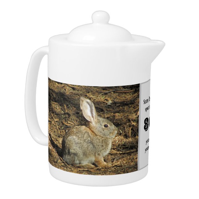 80 Years Young Adorable Rabbit Photo 80th Birthday Teapot (Left)