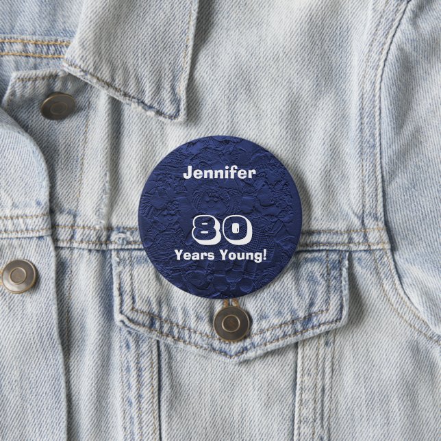 80 Years Young Blue Rag Dolls Birthday Button Pin (In Situ)