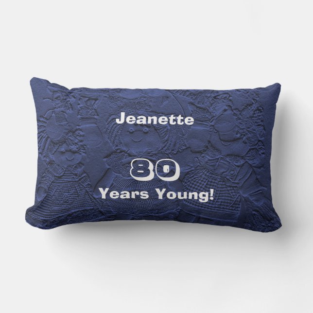 80 Years Young Dark Blue Rag Dolls Name Lumbar Pillow (Front)