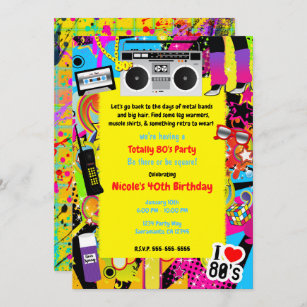 80's 1980s Yellow Retro Theme Birthday Party Event Invitation