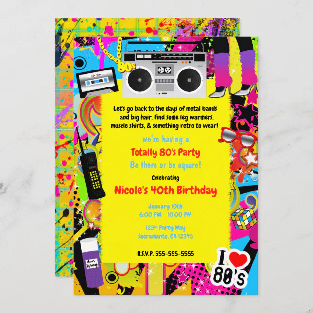 80's 1980s Yellow Retro Theme Birthday Party Event Invitation | Zazzle