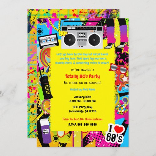 80s 1980s Yellow Retro Theme Birthday Party Event Invitation