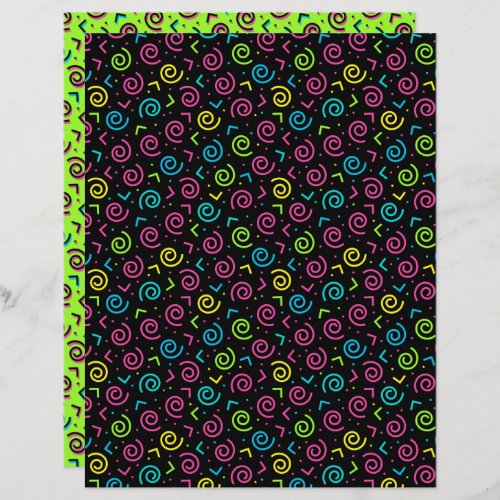 80s90s Black  Neon Doodle Pattern