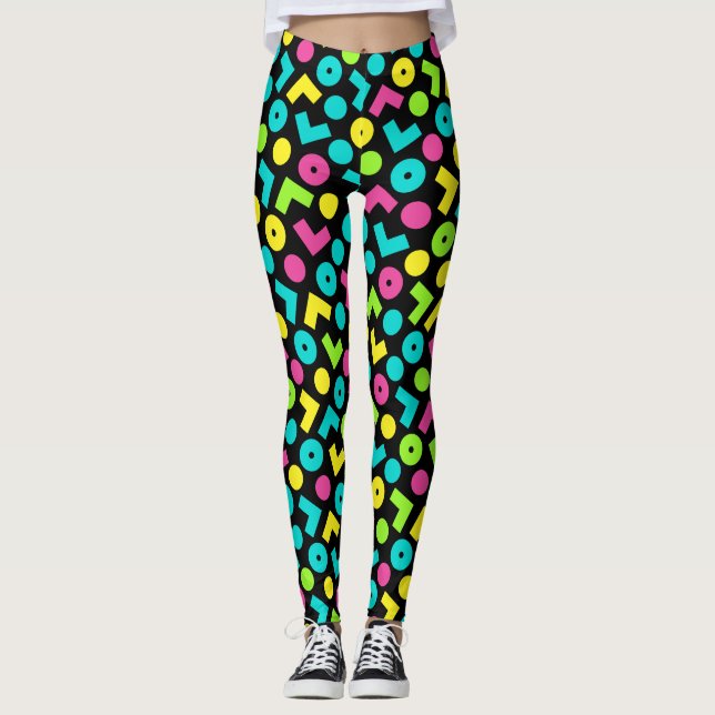 80's/90's Black & Neon Pattern Leggings (Front)