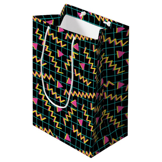 80's/90's Black & Neon Pattern Medium Gift Bag (Front Angled)