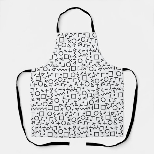 80s 90s Black  White Retro Shapes Pattern Apron