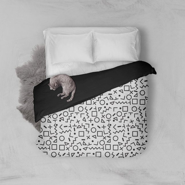 80's 90's Black & White Retro Shapes Pattern Duvet Cover (Creator Uploaded)