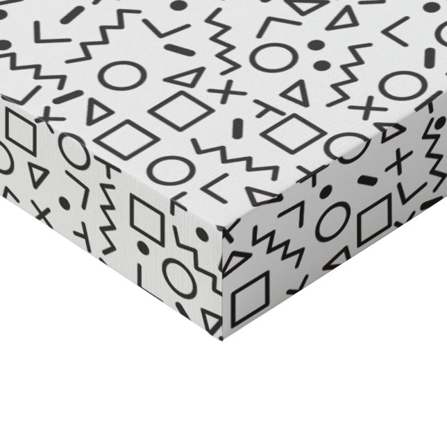 80's 90's Black & White Retro Shapes Pattern  Faux Canvas Print (Corner)