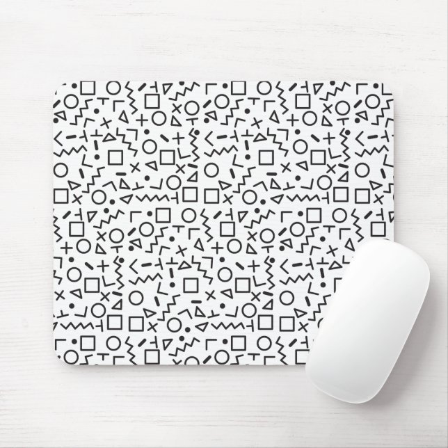80's 90's Black & White Retro Shapes Pattern Mouse Pad (With Mouse)