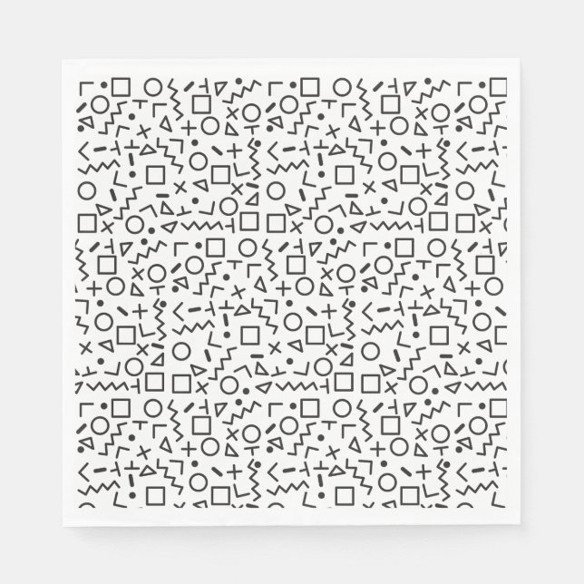 80's 90's Black & White Retro Shapes Pattern  Napkins (Front)