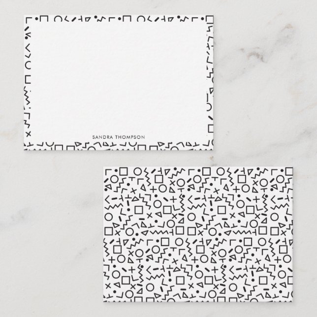 80's 90's Black & White Retro Shapes Pattern Note Card (Front/Back)