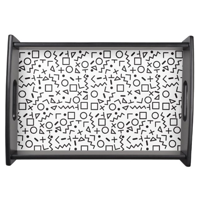 80's 90's Black & White Retro Shapes Pattern  Serving Tray (Front)