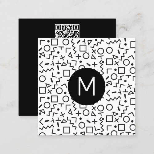 80s 90s Black  White Retro Shapes Pattern   Square Business Card