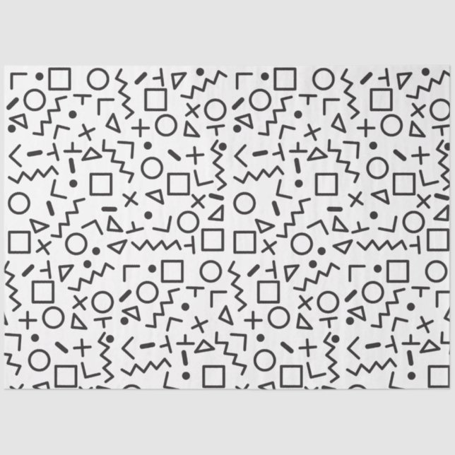 80's 90's Black & White Retro Shapes Pattern Tissue Paper (Front)