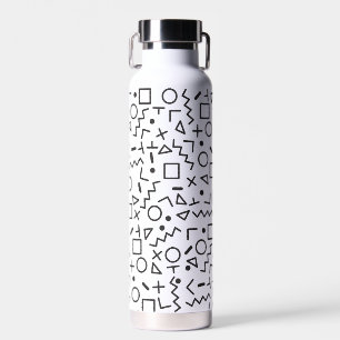 80's 90's Black & White Retro Shapes Pattern Water Bottle