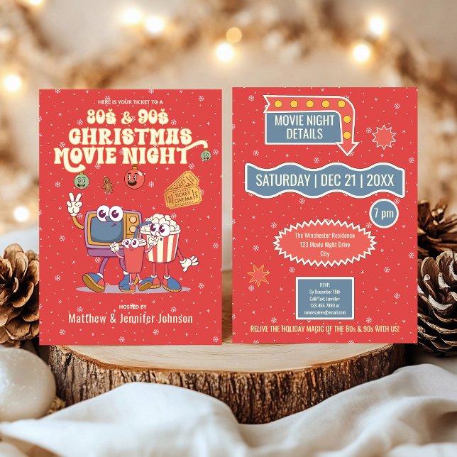 80s & 90s Christmas Movie Night Retro Party Invitation (80s & 90s Christmas Movie Night Retro Party Invitation)
