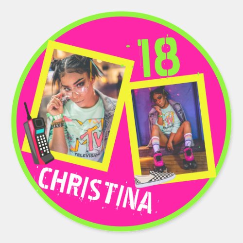 80s90s Flashback Neon Hip Hop Photo Birthday Classic Round Sticker