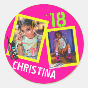 80's 90's Flashback Neon Hip Hop Photo Birthday Classic Round Sticker