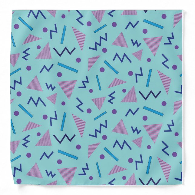 80s 90s Memphis style Geometric Blue   Bandana (Front)
