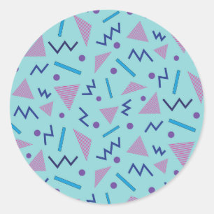 80s 90s Memphis style Geometric Blue Classic Round Sticker