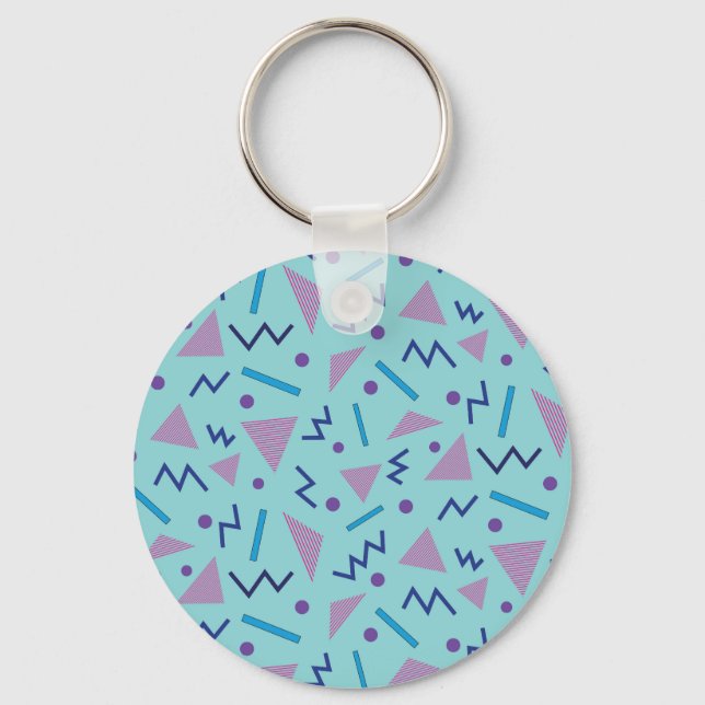 80s 90s Memphis style geometric blue   Keychain (Front)
