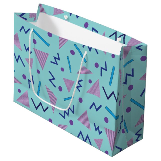 80s 90s Memphis style geometric blue  Large Gift Bag (Front Angled)