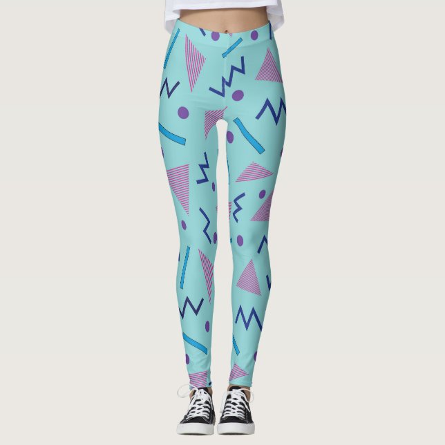 80s 90s Memphis style geometric blue    Leggings (Front)