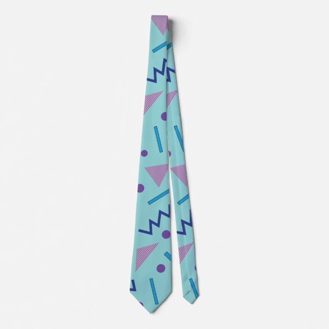 80s 90s Memphis style geometric blue  Neck Tie (Front)