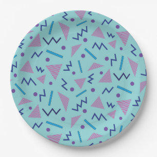 80s 90s Memphis style Geometric Blue   Paper Plates