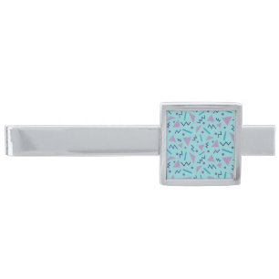 80s 90s Memphis style geometric blue  Silver Finish Tie Bar