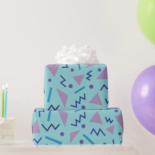 80s 90s Memphis style geometric blue   Wrapping Paper