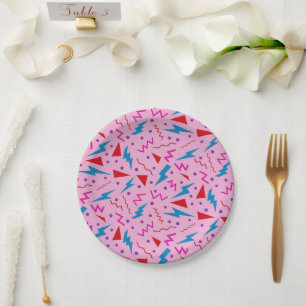 80s 90s Memphis style geometric Pink Paper Plates