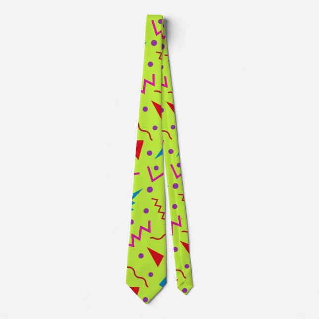 80s 90s Memphis style geometric yellow  Neck Tie (Front)