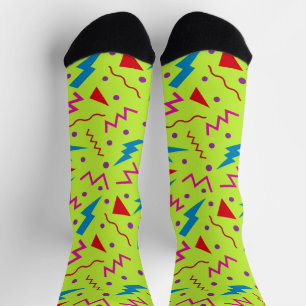 80s 90s Memphis style geometric yellow  Socks