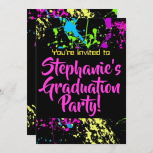 80s 90s Modern Paint Splatter Graduation Party Invitation