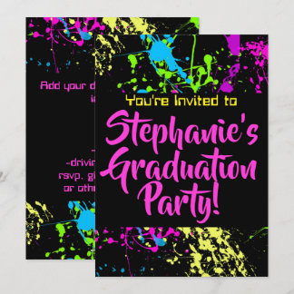 80s 90s Modern Paint Splatter Graduation Party Invitation