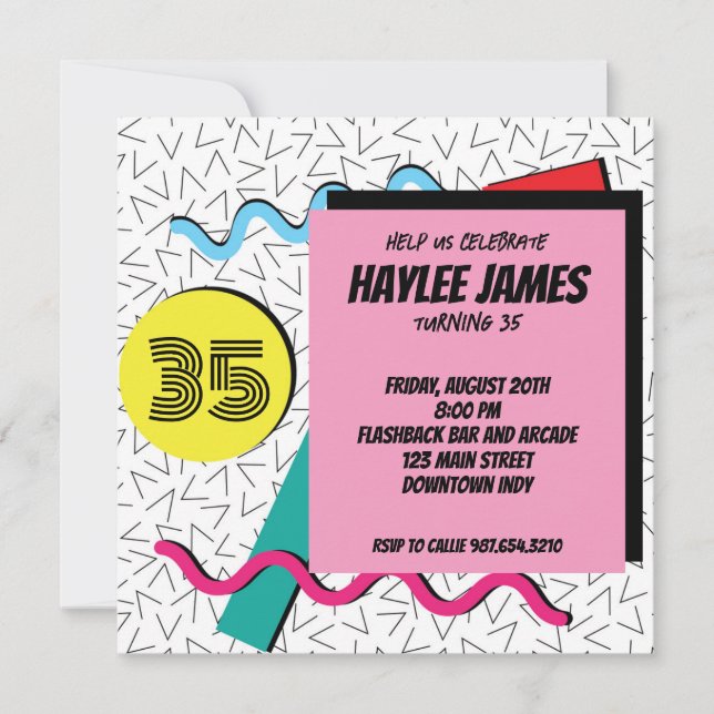 80's 90's Modern Retro Memphis Pattern Invitation (Front)