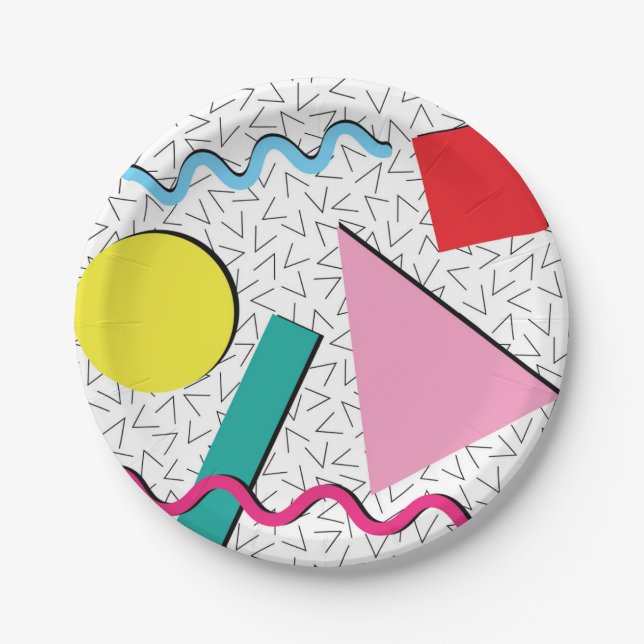 80's 90's Modern Retro Memphis Pattern Paper Plates (Front)