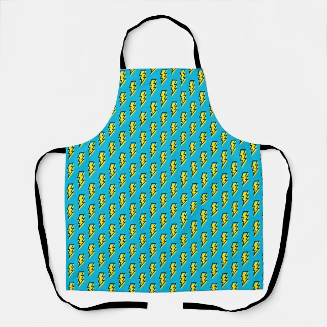 80's/90's Neon Blue Yellow Lightning Bolt Pattern Apron (Front)