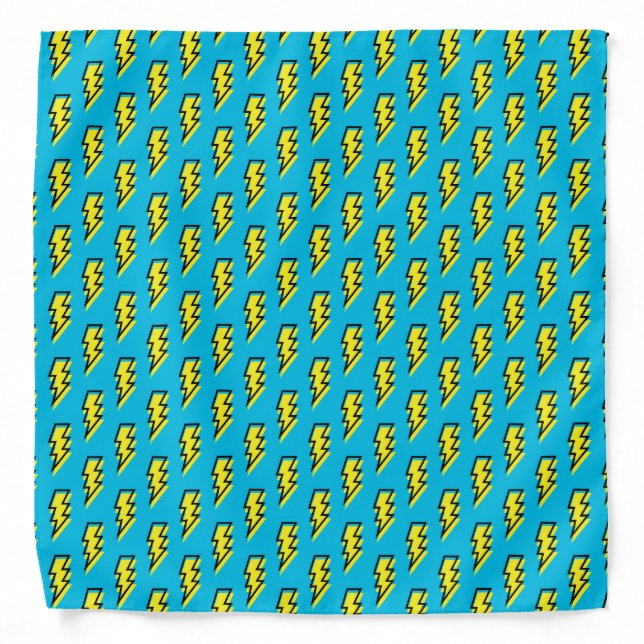 80's/90's Neon Blue Yellow Lightning Bolt Pattern Bandana (Front)