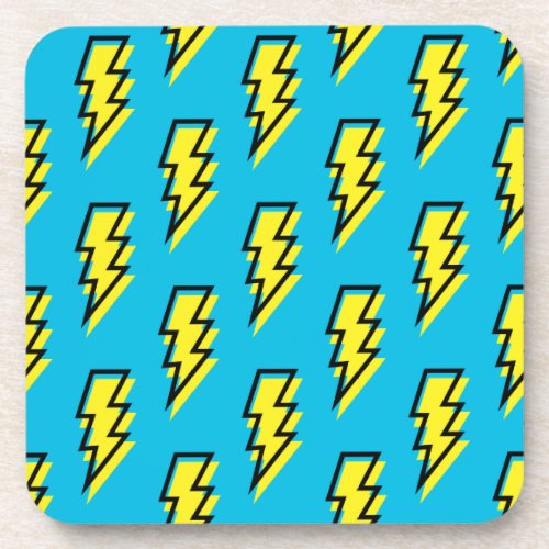 80s90s Neon Blue Yellow Lightning Bolt Pattern Beverage Coaster