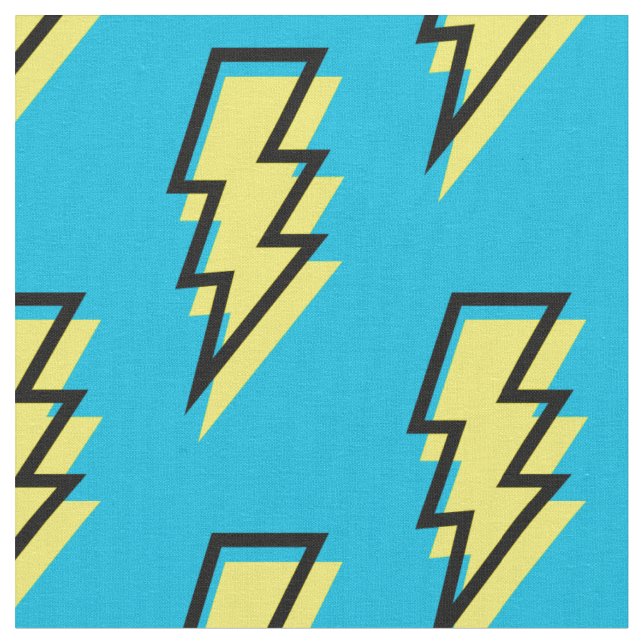 80's/90's Neon Blue Yellow Lightning Bolt Pattern Fabric | Zazzle