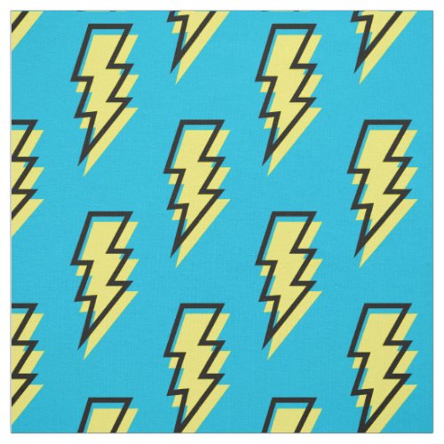 80s90s Neon Blue Yellow Lightning Bolt Pattern Fabric