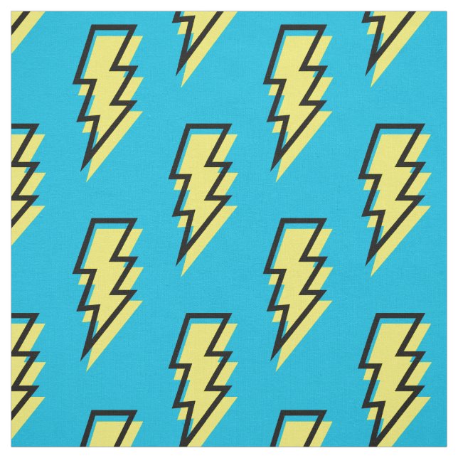 80's/90's Neon Blue Yellow Lightning Bolt Pattern Fabric (Swatch)