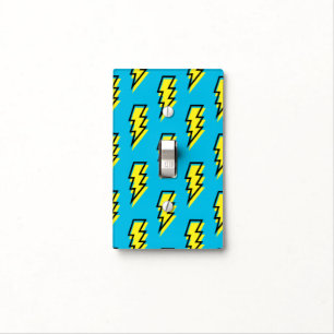 80's/90's Neon Blue Yellow Lightning Bolt Pattern Light Switch Cover