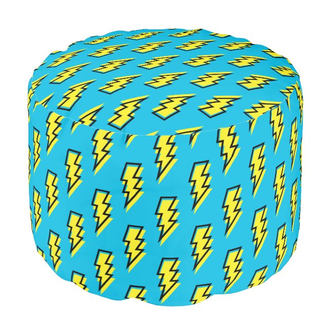 80's/90's Neon Blue Yellow Lightning Bolt Pattern Pouf